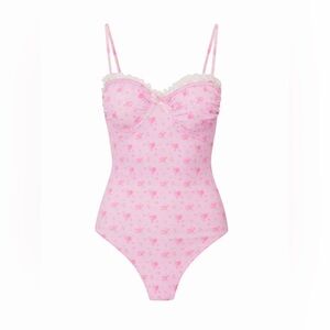 NWT LoveShackFancy Brooksie Swimsuit in Ibiza Sunset, Pink One-Piece Swimsuit